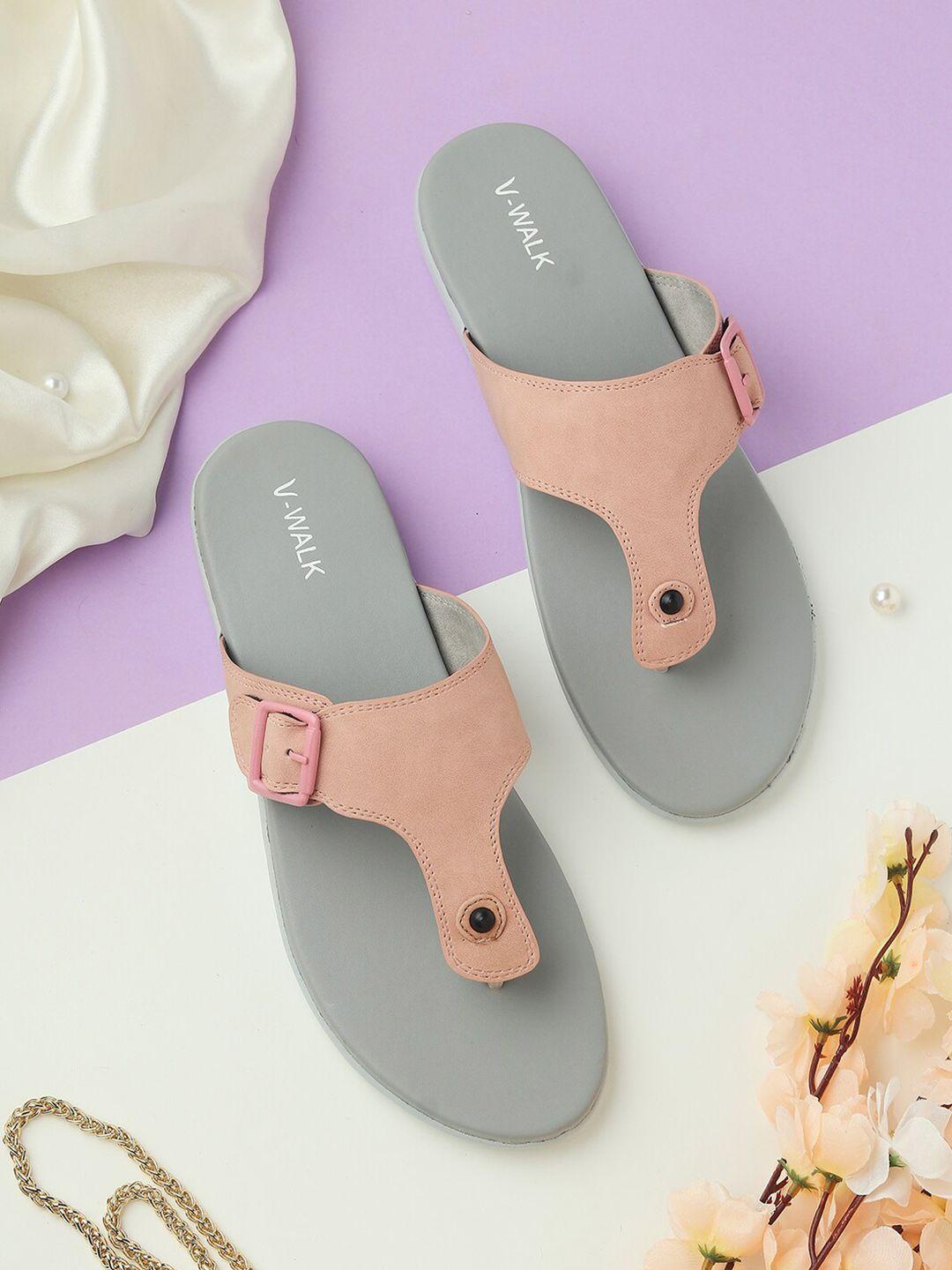 v-walk t-strap flats with buckle detail