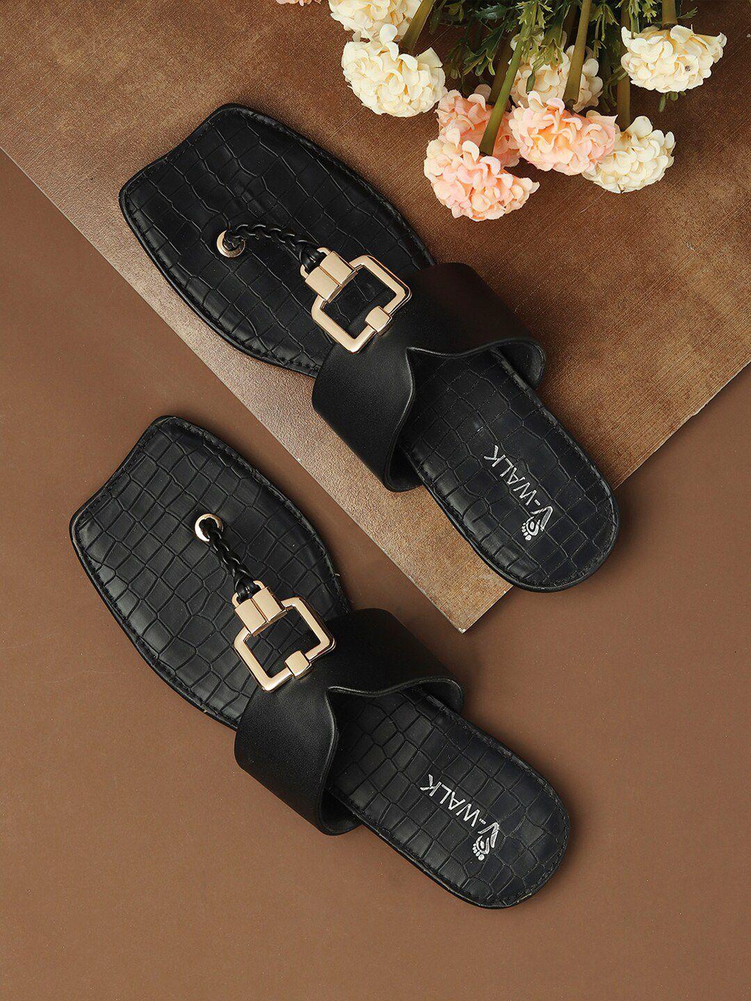 v-walk textured buckled t-strap flats