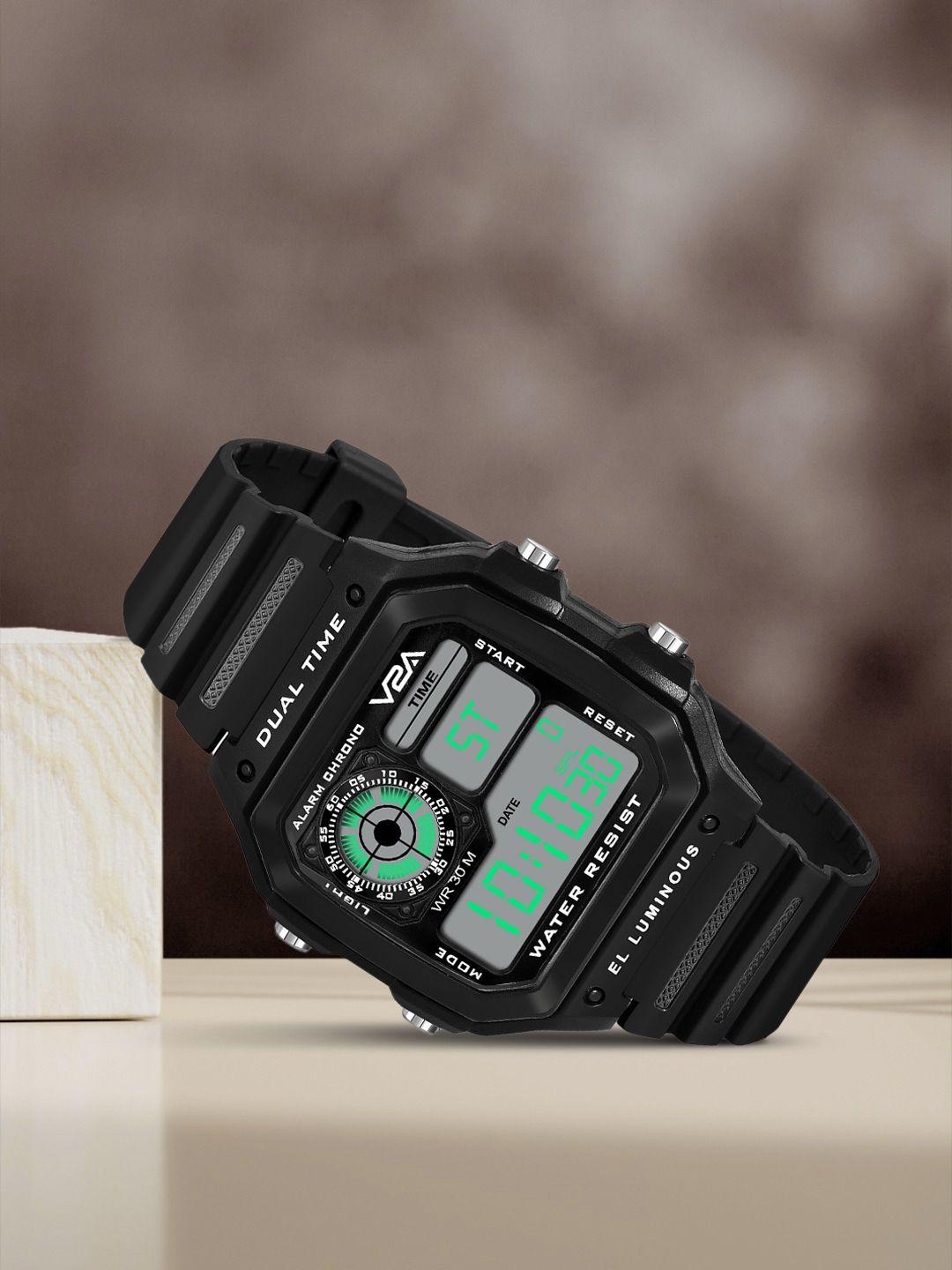 v2a men black dial & black wrap around straps digital multi function watch v2a-1299-black