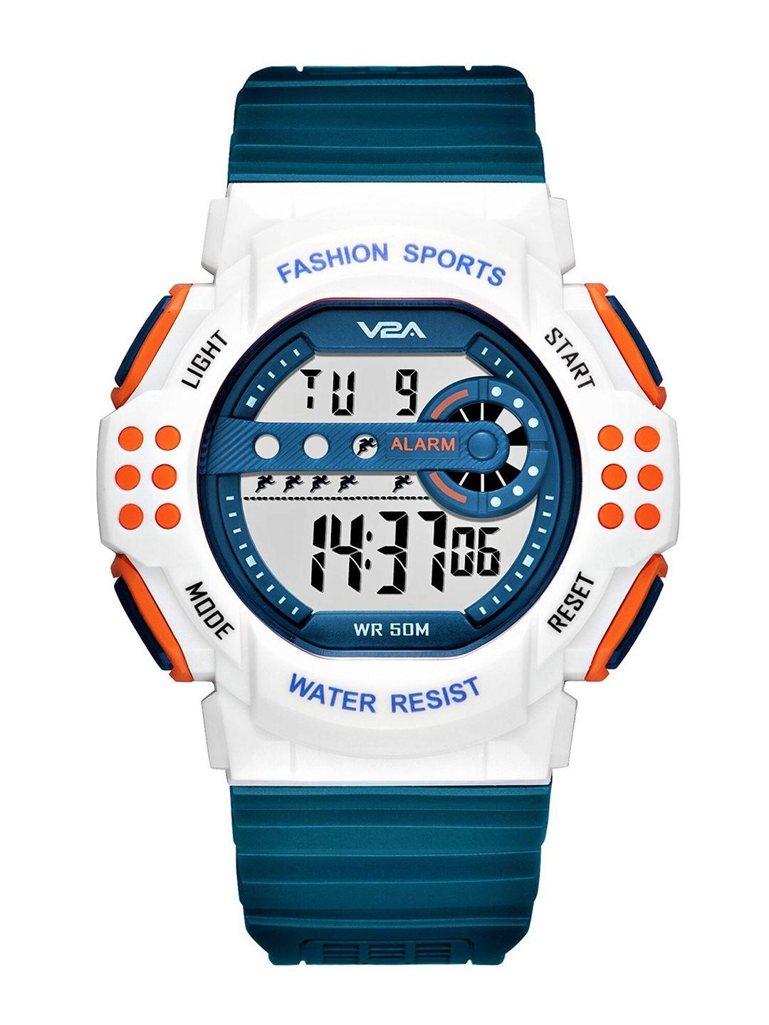 v2a men blue printed dial & blue straps digital multi function watch dm319-blue