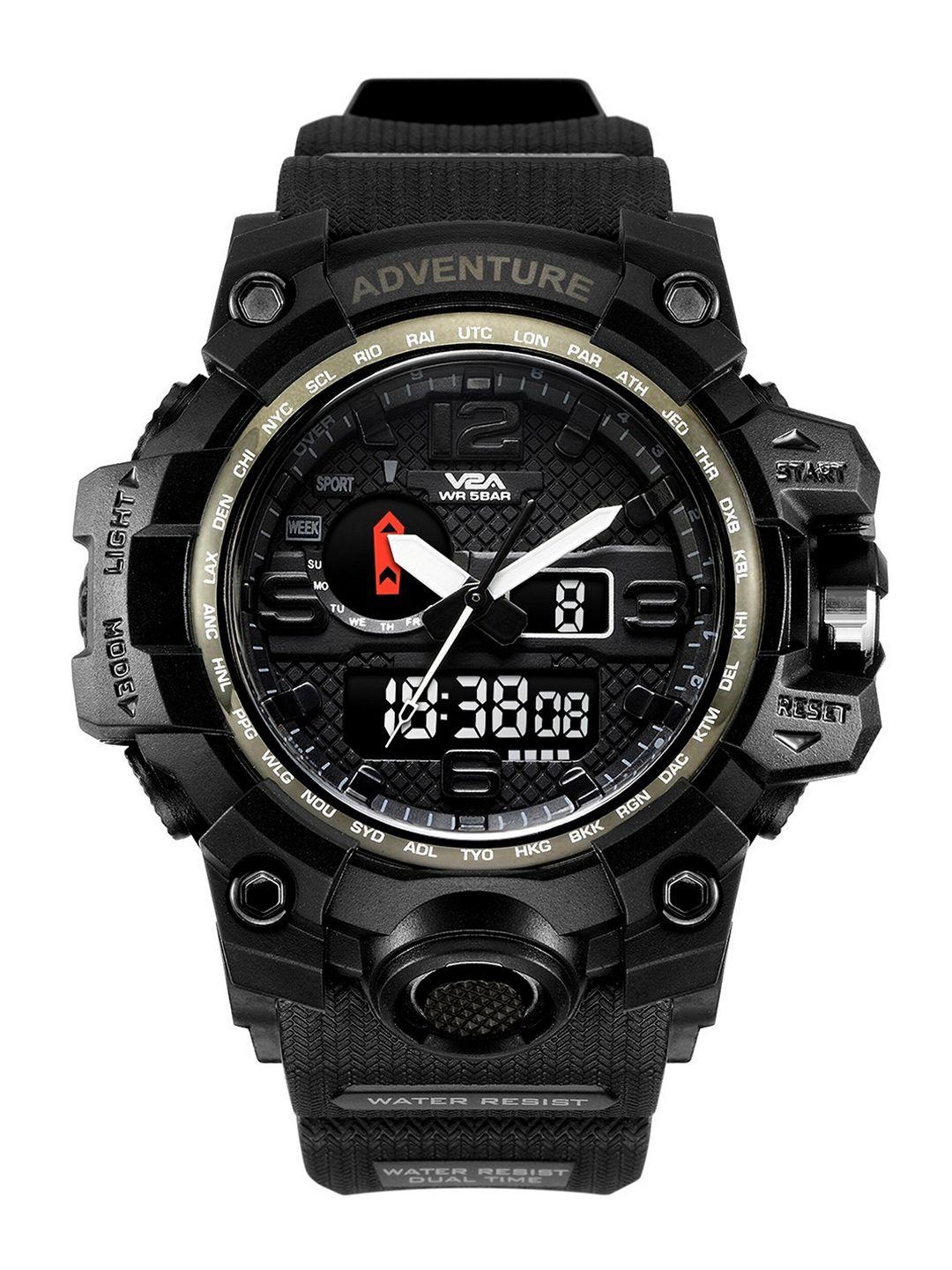 v2a men textured dial & straps analogue and digital multi function watch-v2a-1545-black-01