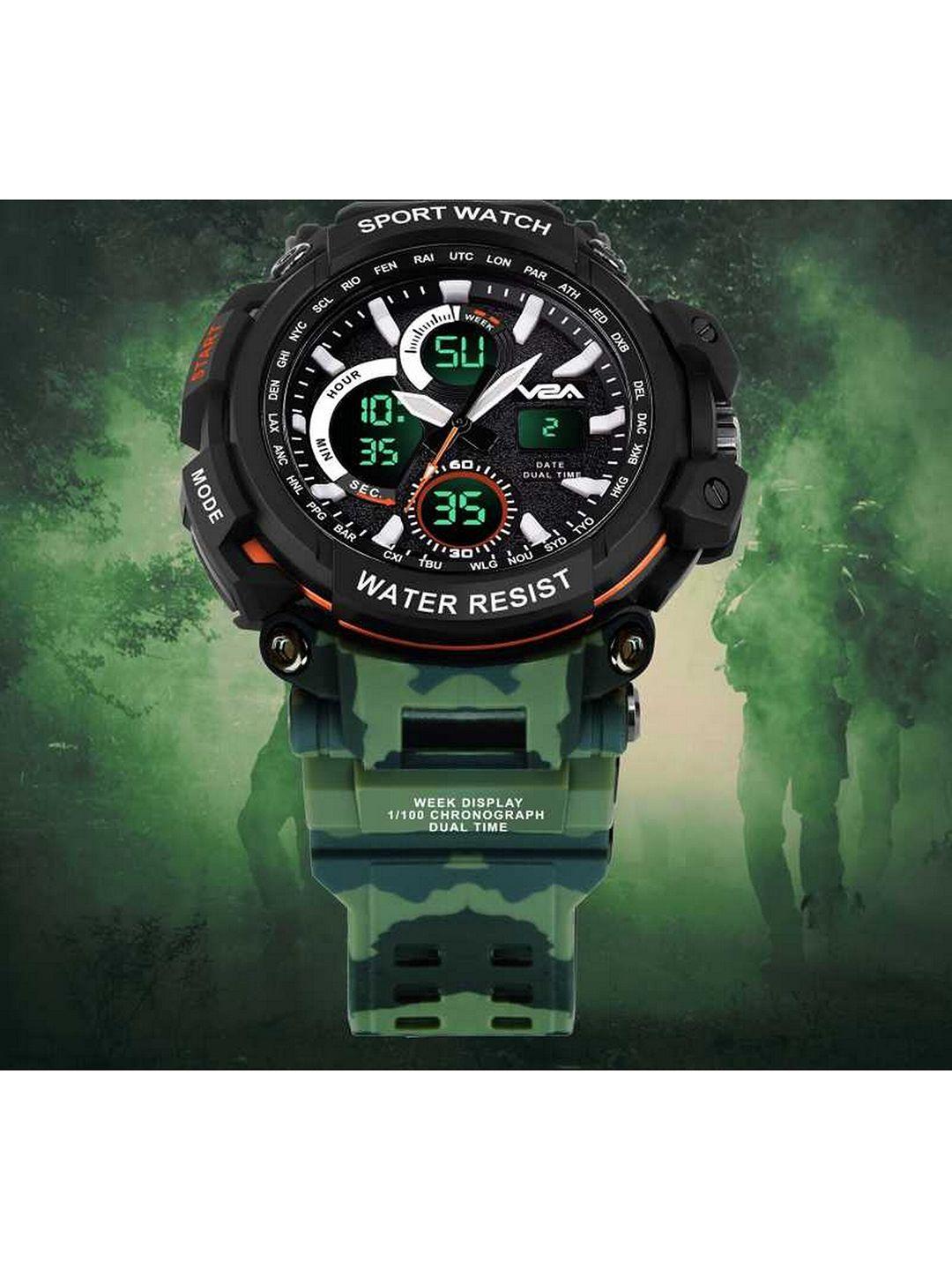 v2a men green patterned analogue & digital multi function watch v2a-1708-mc-green
