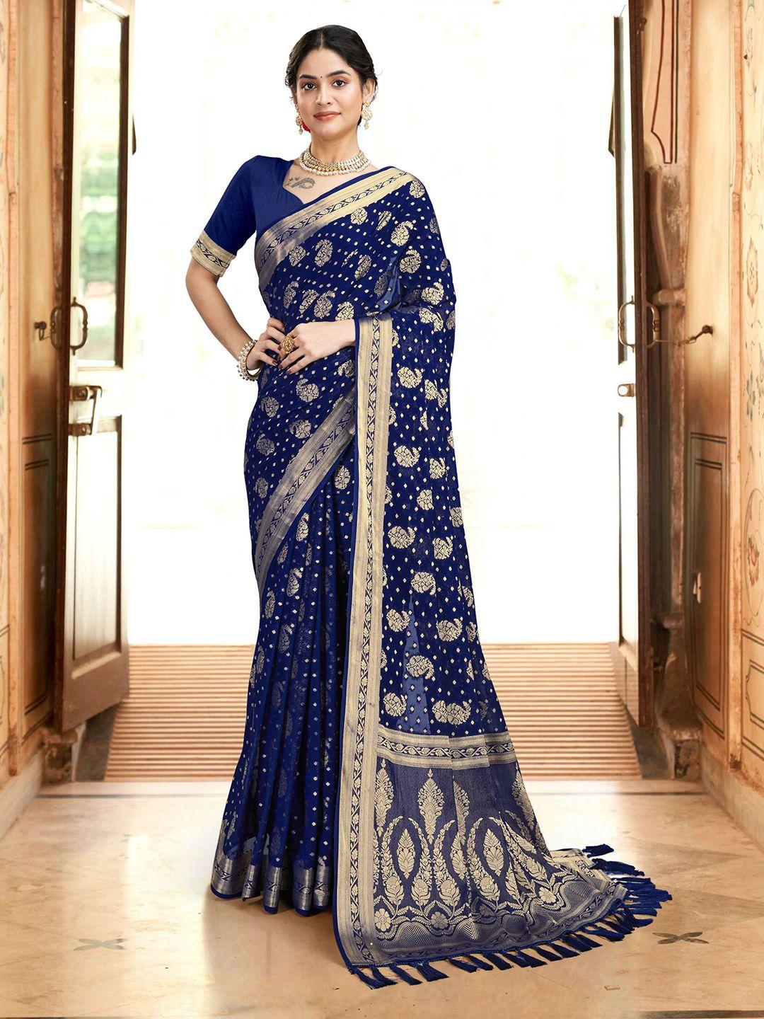 v3 fashion studio ethnic motifs woven design zari pure georgette banarasi saree