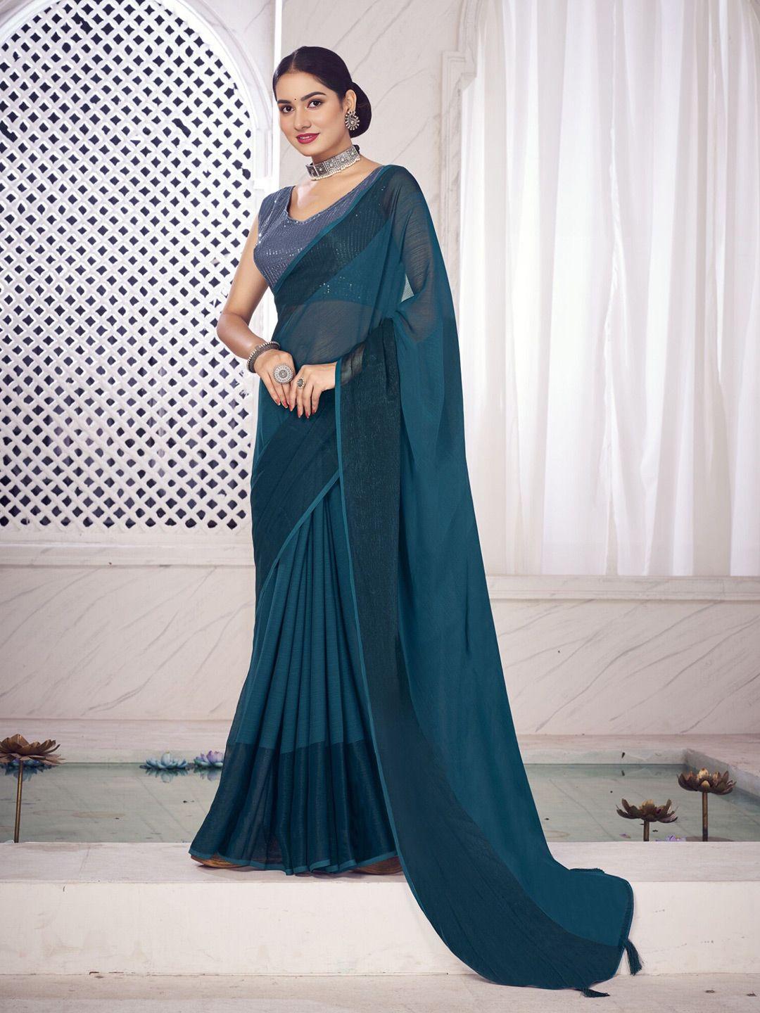 v3 fashion studio sequinned pure chiffon saree