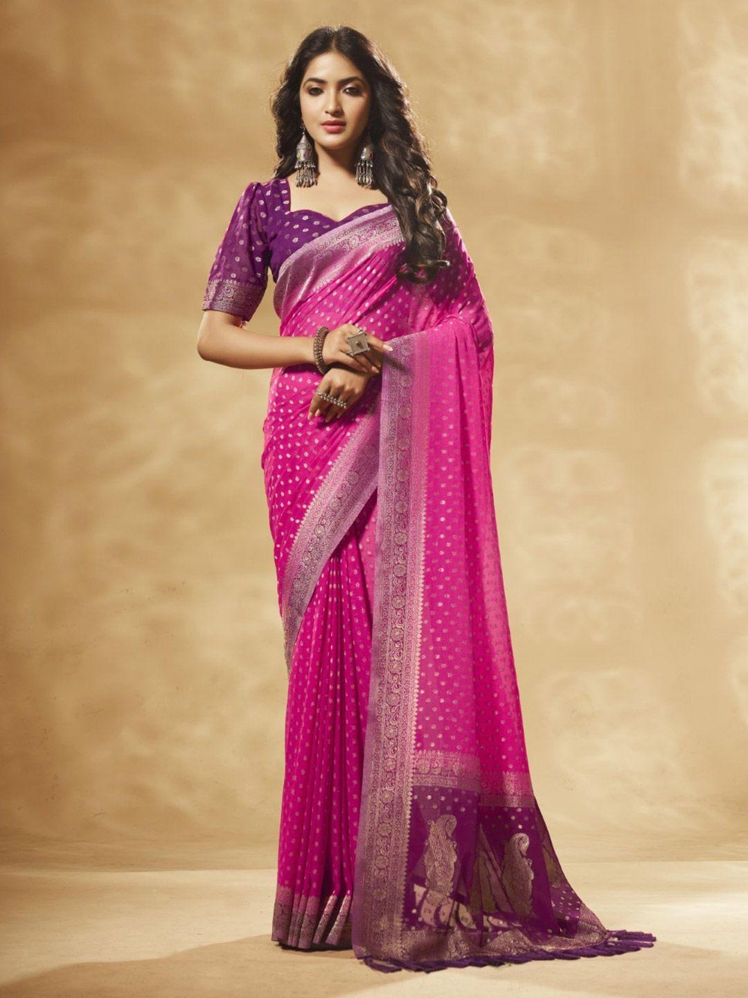 v3 fashion studio woven design zari pure georgette banarasi saree