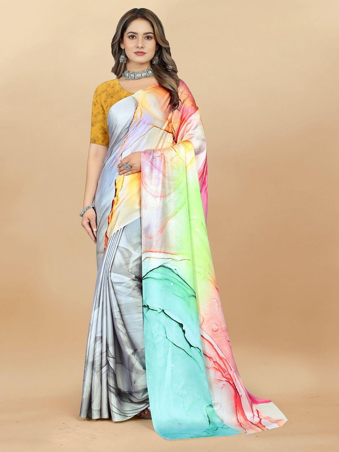 v3 fashion studio abstract printed satin saree