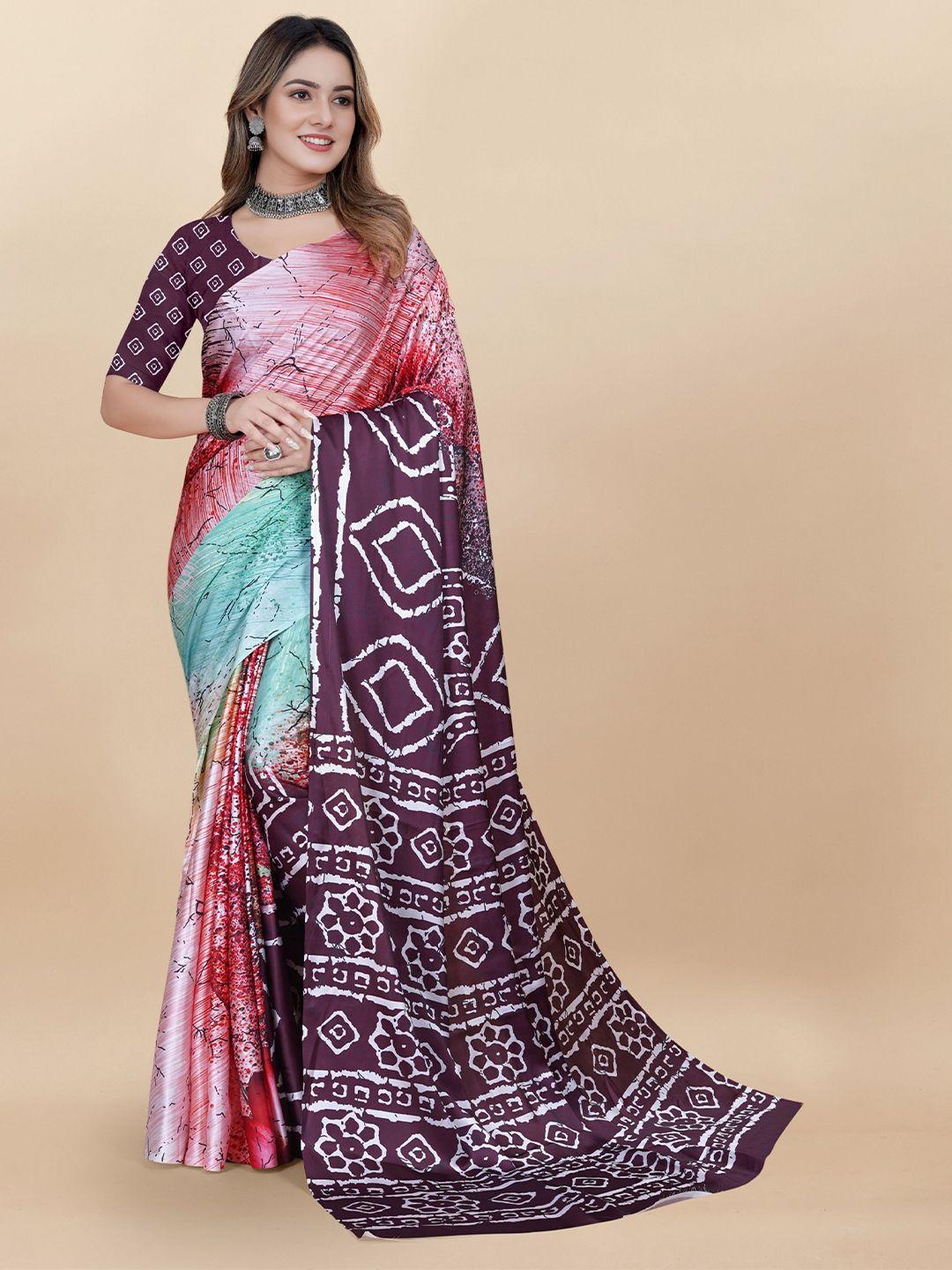 v3 fashion studio abstract printed satin saree