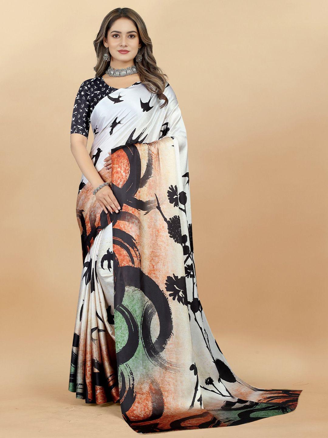 v3 fashion studio abstract printed satin saree