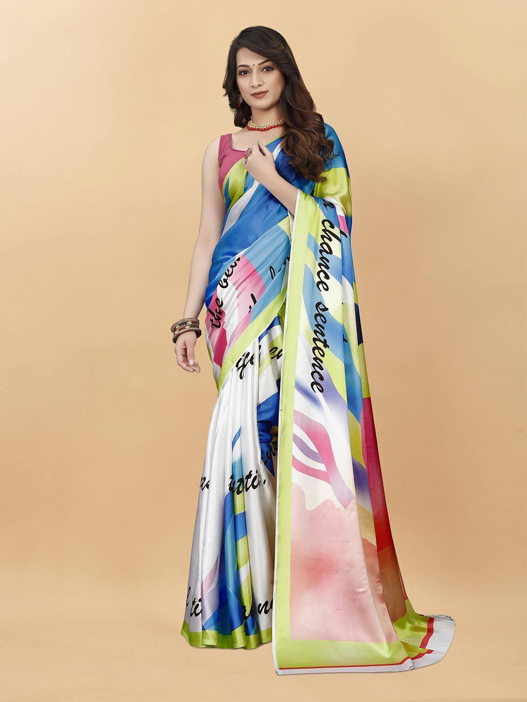 v3 fashion studio abstract printed satin saree