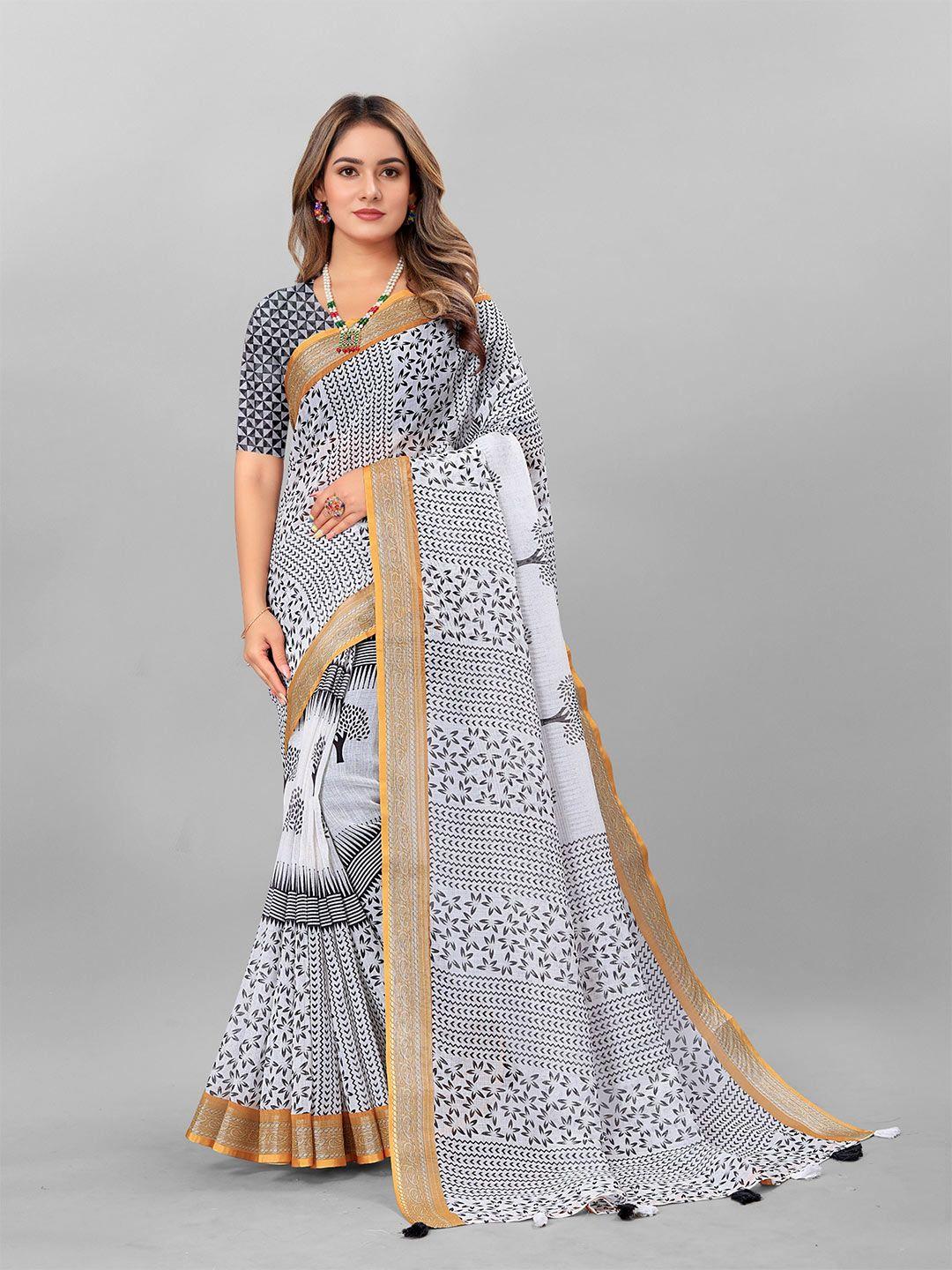 v3 fashion studio ethnic motifs printed zari pure linen block print saree