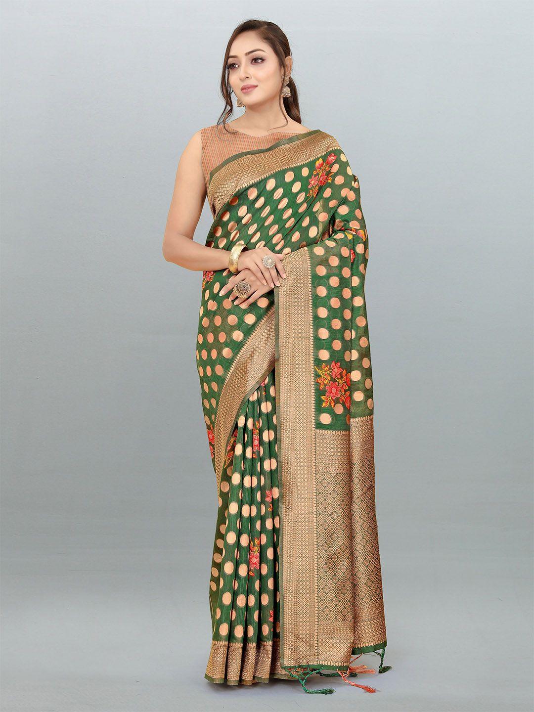 v3 fashion studio ethnic motifs woven design zari pure linen banarasi saree