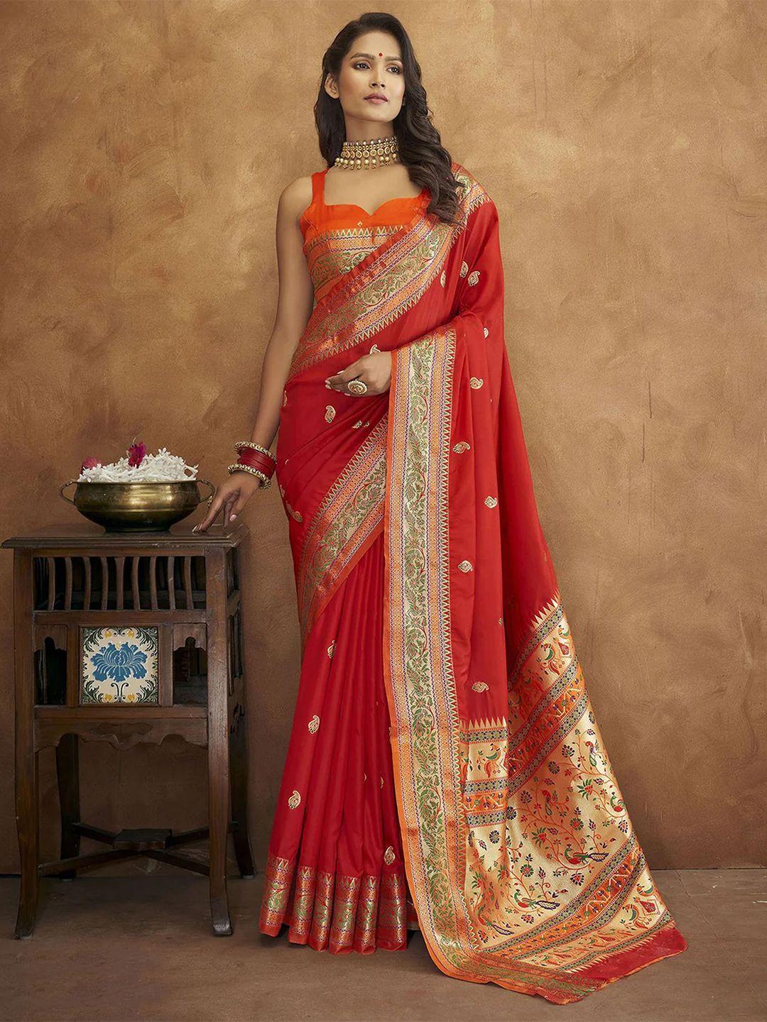 v3 fashion studio ethnic motifs woven design zari pure silk paithani saree