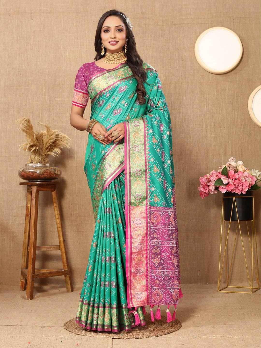 v3 fashion studio ethnic motifs zari pure silk patola saree