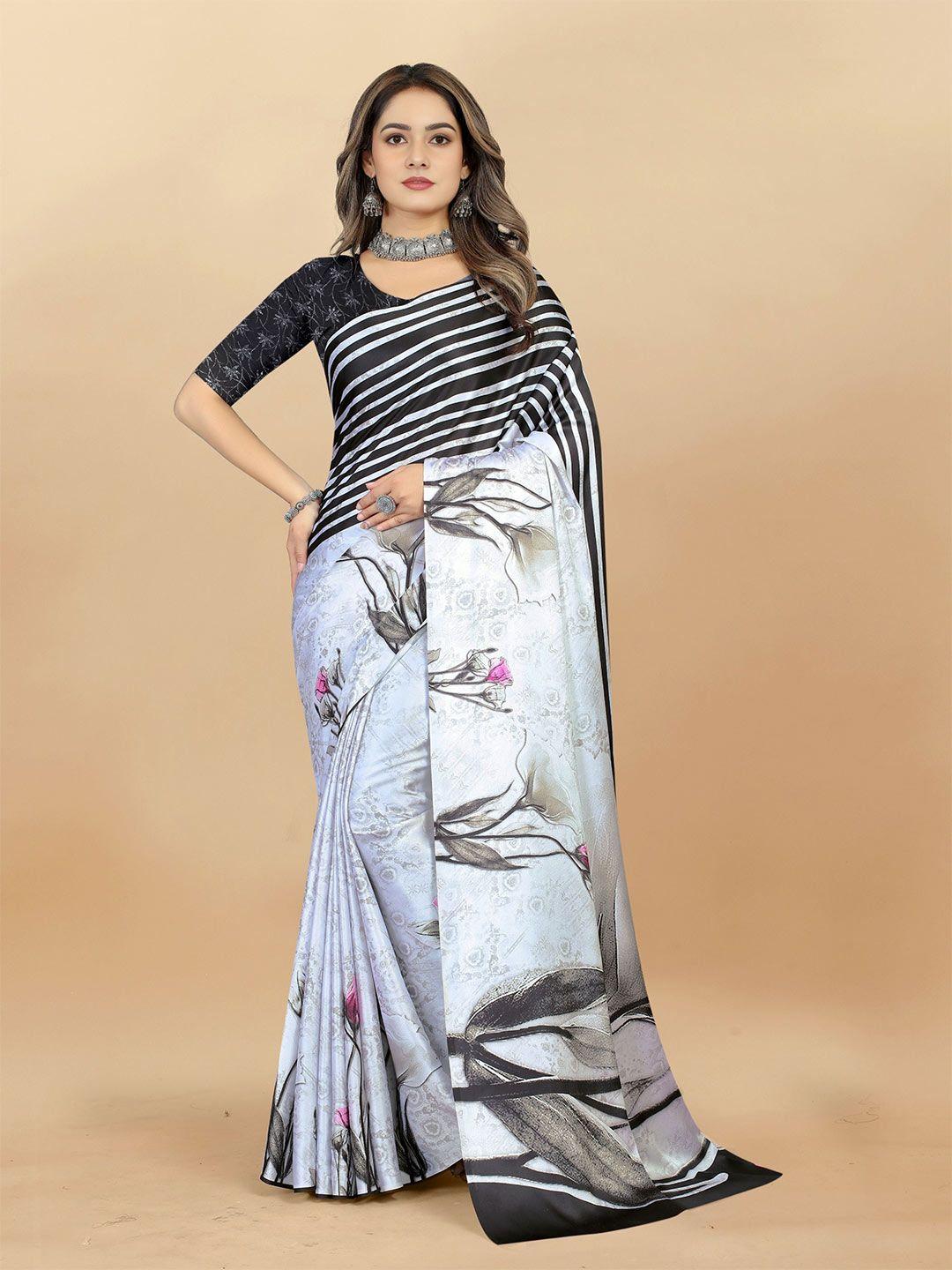 v3 fashion studio floral printed satin jamdani saree