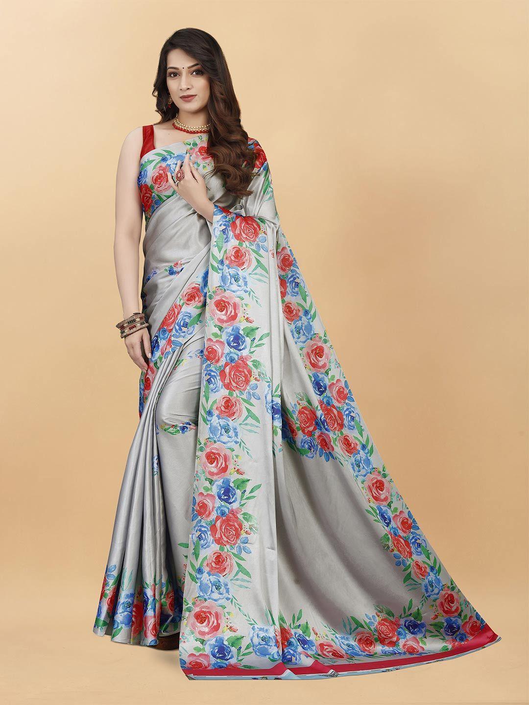 v3 fashion studio floral printed satin saree