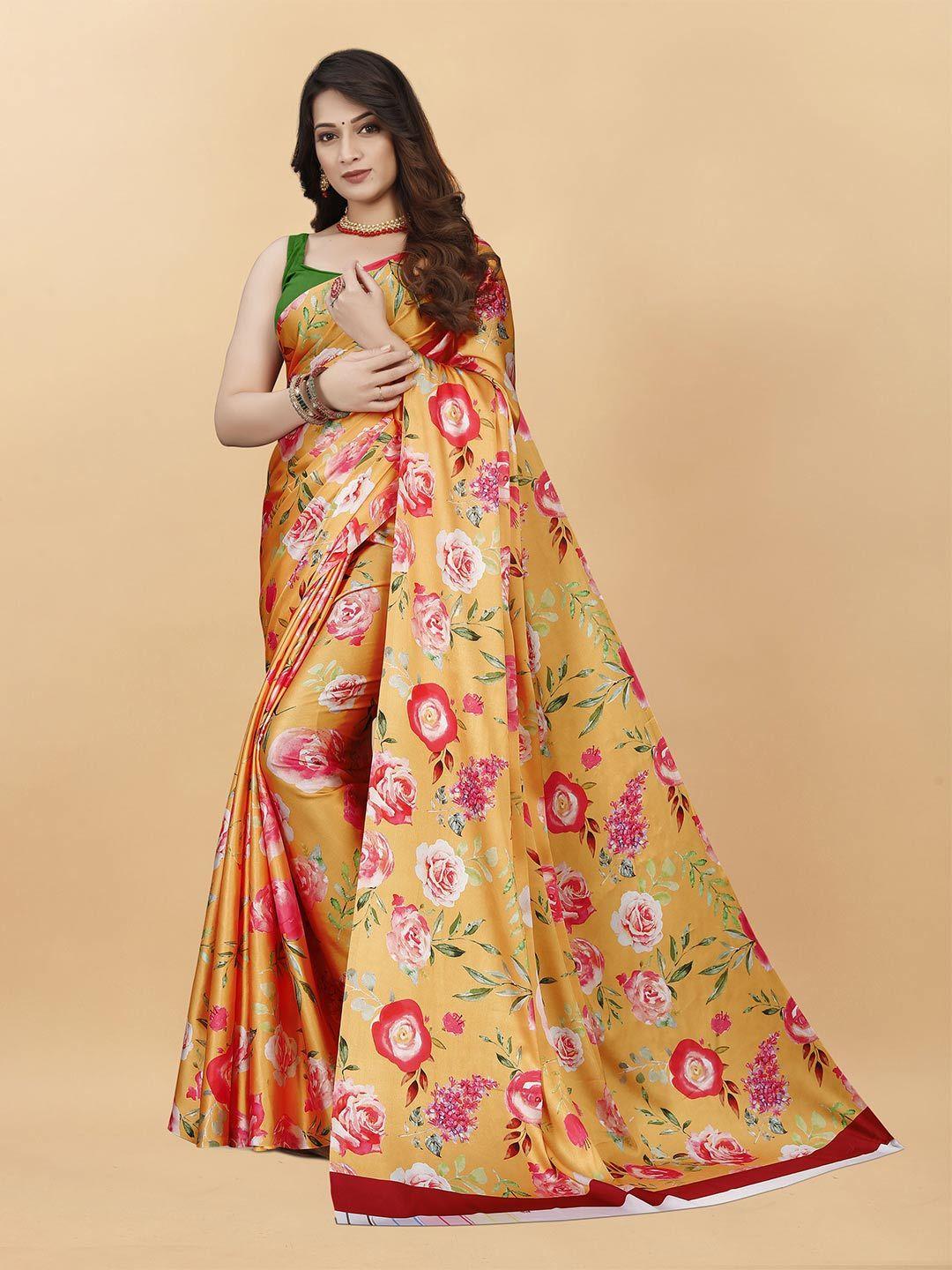 v3 fashion studio floral printed satin saree