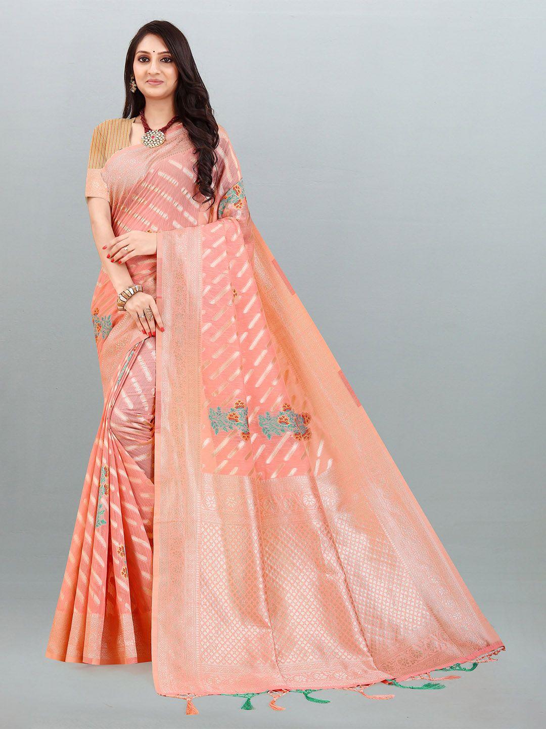 v3 fashion studio leheriya woven design zari pure linen banarasi saree