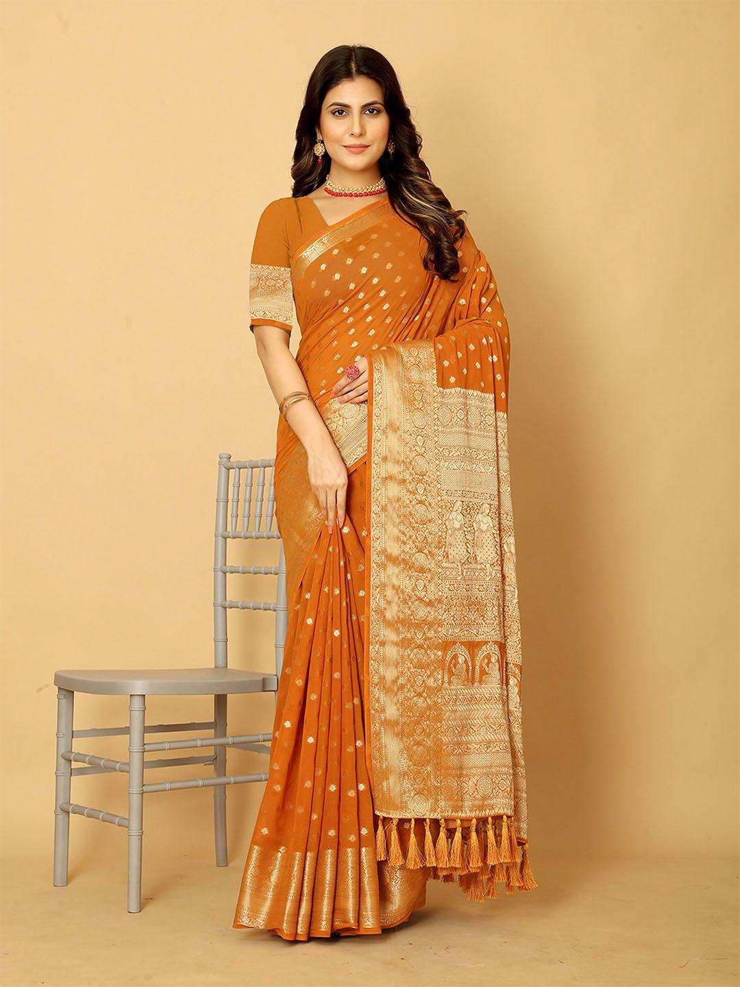 v3 fashion studio mustard ethnic motifs pure georgette banarasi saree