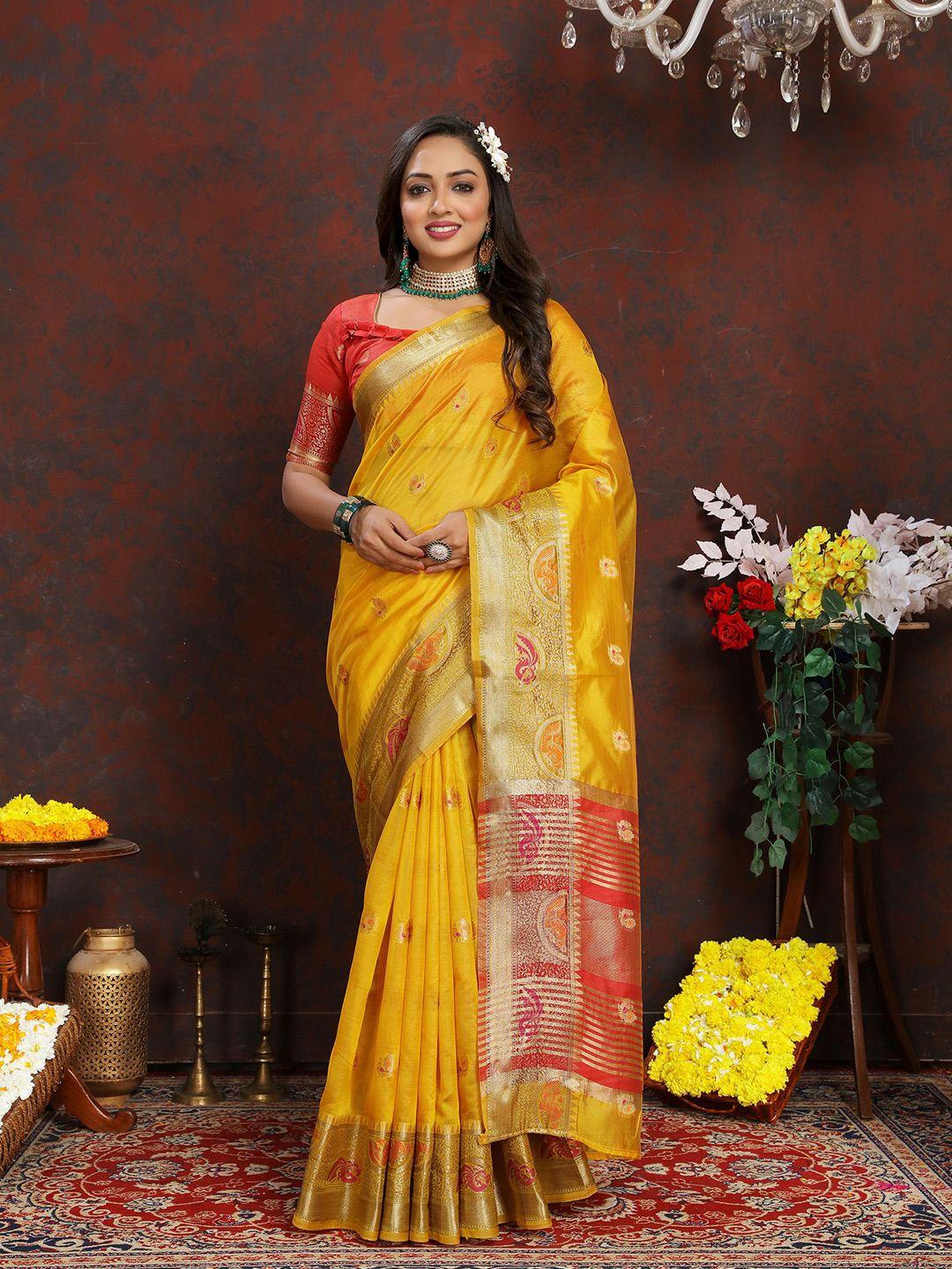 v3 fashion studio woven design zari organza banarasi saree