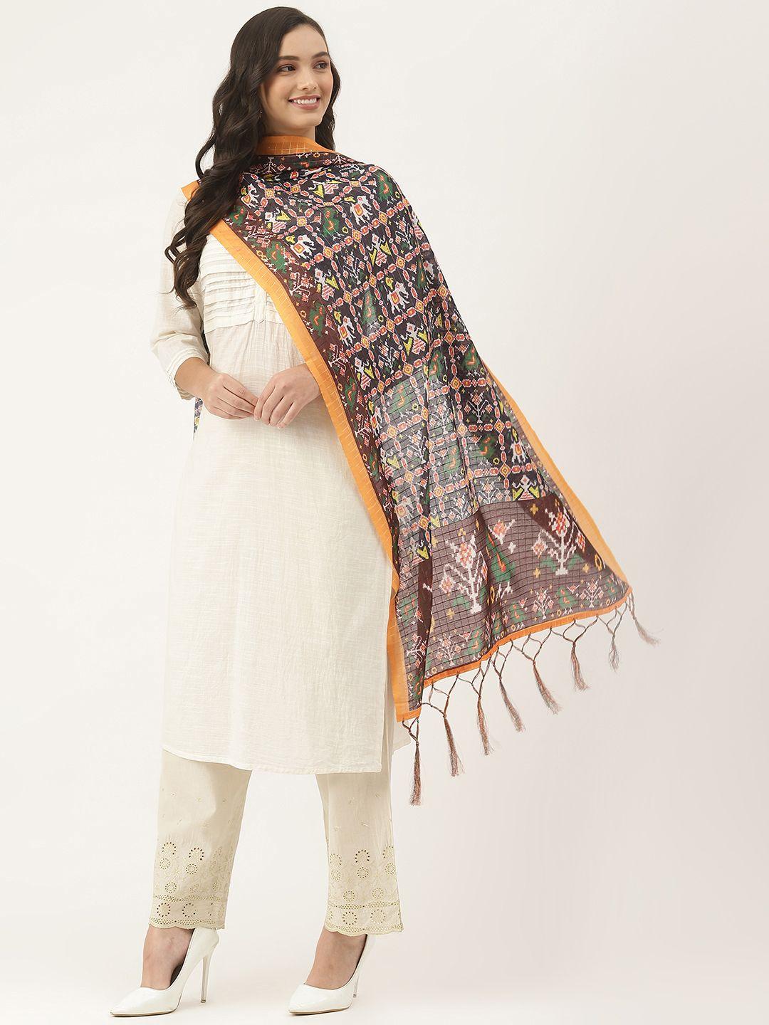 vaaba maroon & multicoloured ethnic motifs printed dupatta
