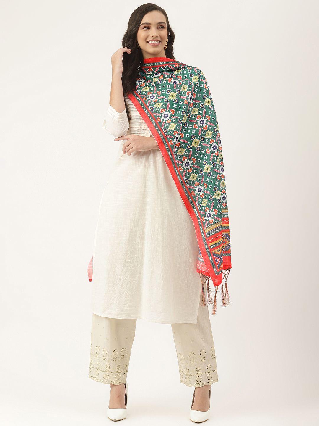 vaaba teal & multicoloured ethnic motifs printed dupatta
