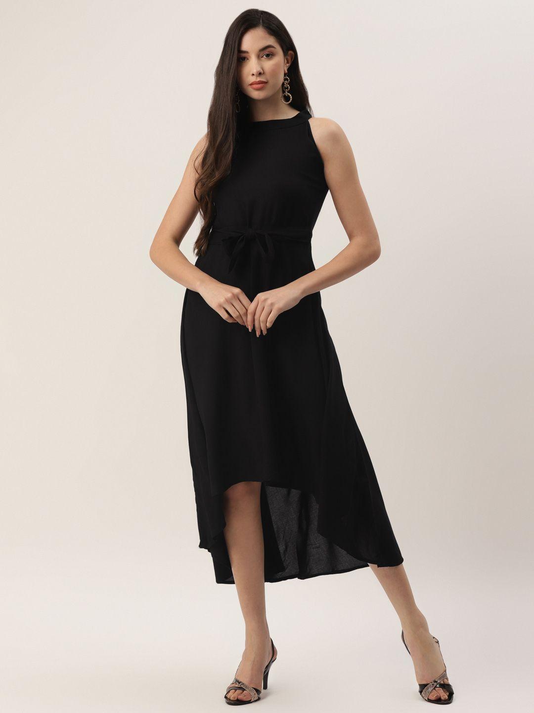 vaaba black solid high-low a-line dress