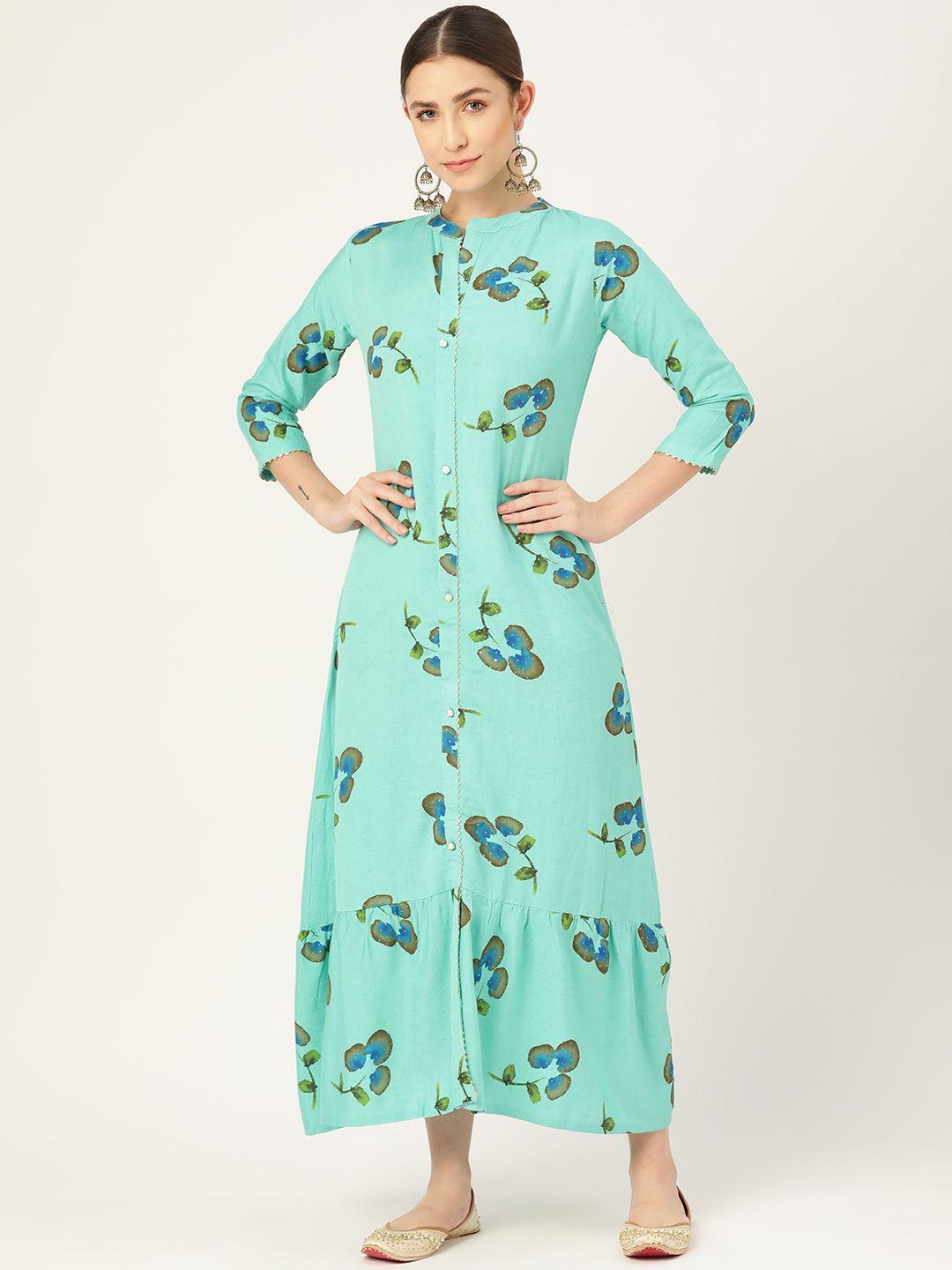 vaaba blue floral ethnic maxi midi dress