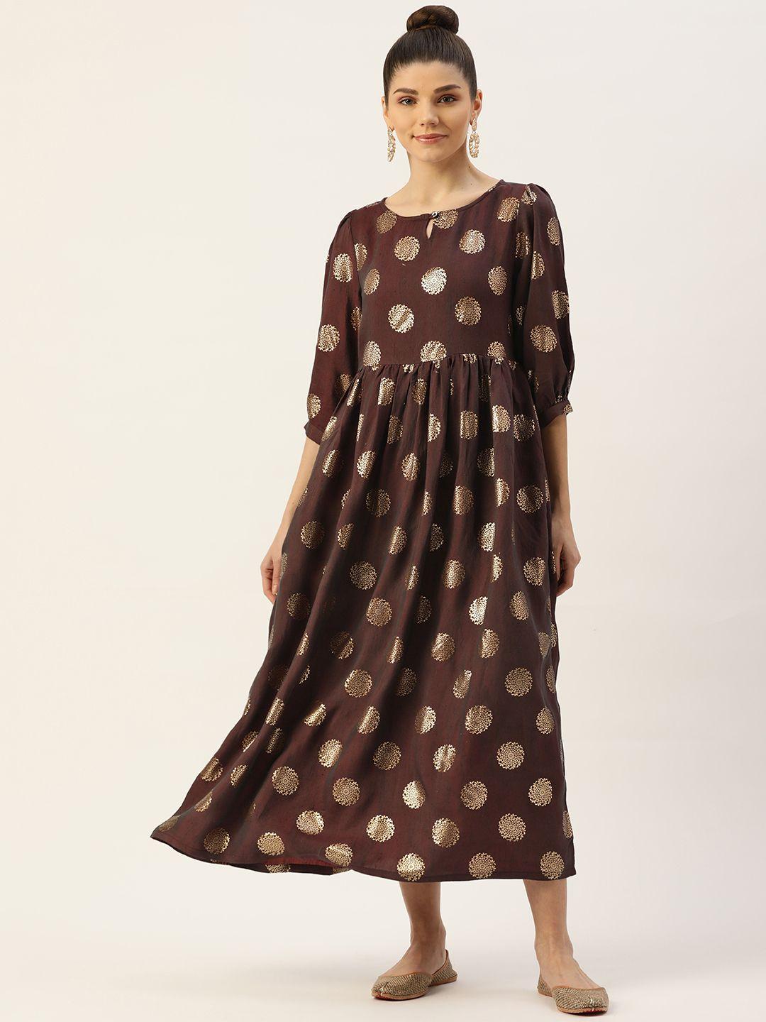 vaaba brown ethnic motifs a-line maxi dress