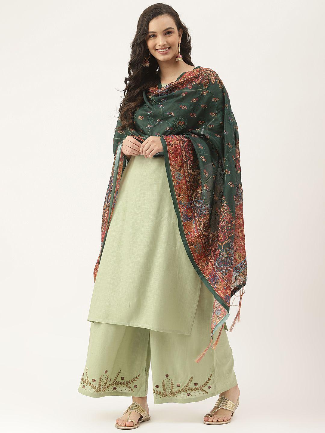 vaaba green ethnic motifs printed dupatta