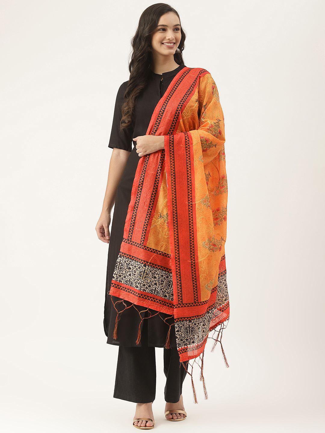 vaaba orange & orange ethnic motifs printed dupatta