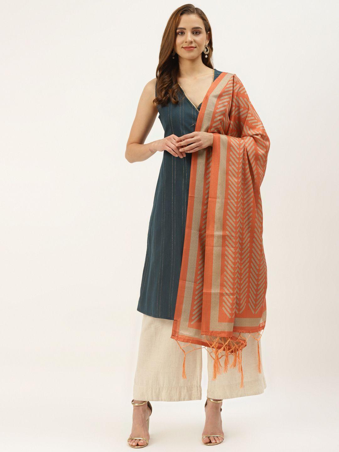 vaaba orange geometric printed dupatta