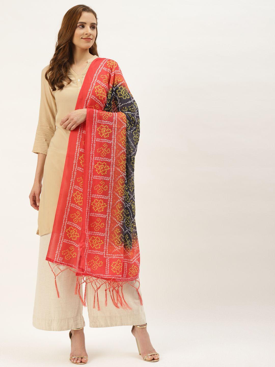 vaaba red & navy blue printed bandhani dupatta