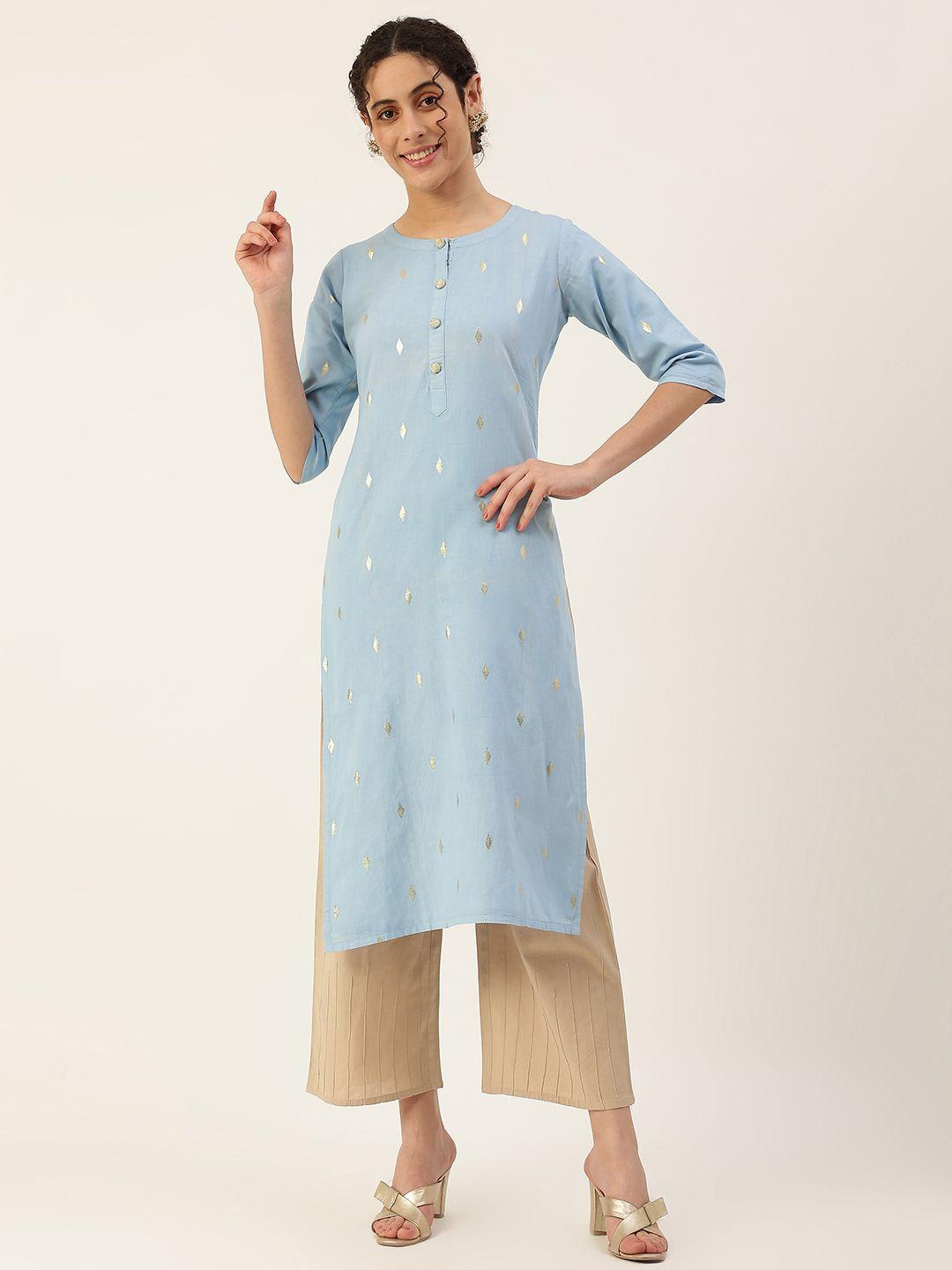 vaaba women blue ethnic motifs printed kurta