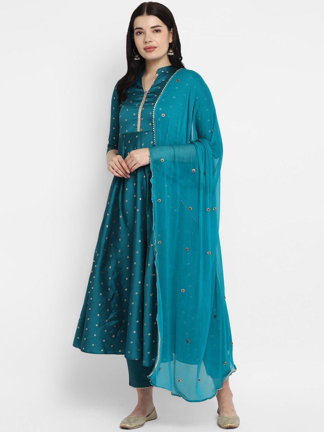 vaaba women blue kurta with trousers & with dupatta