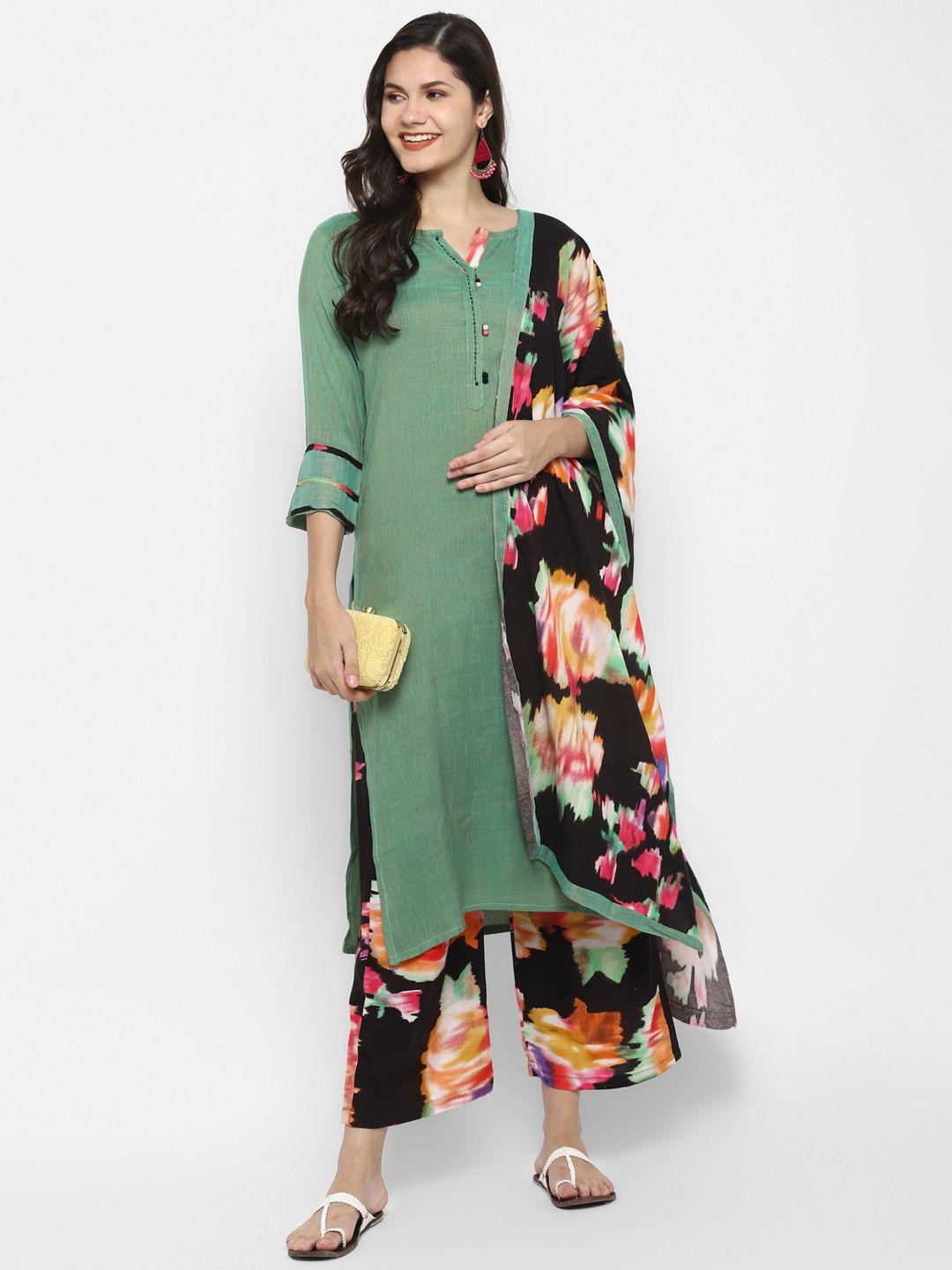 vaaba women green kurta with palazzos & with dupatta