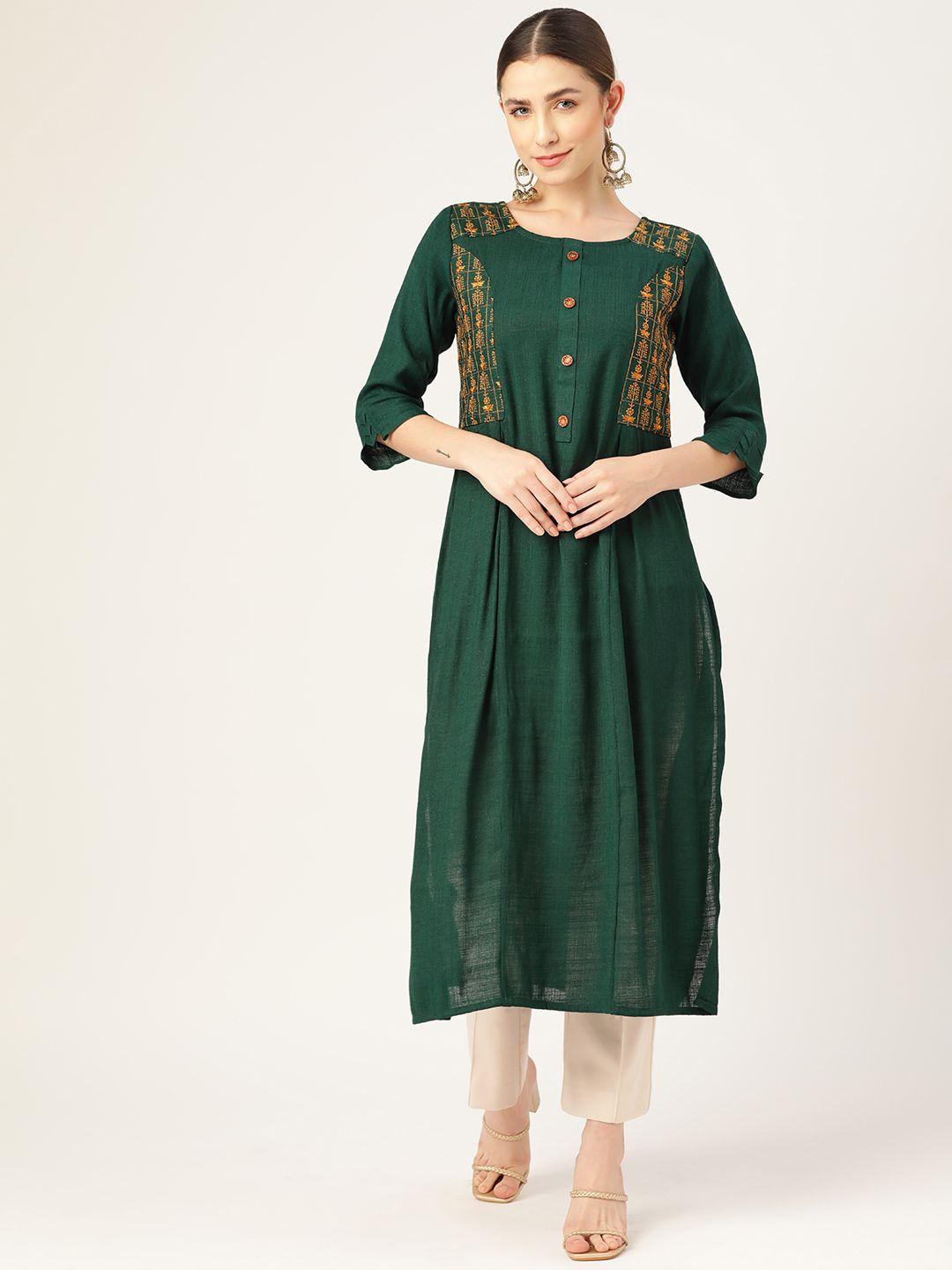 vaaba women green thread work kurta