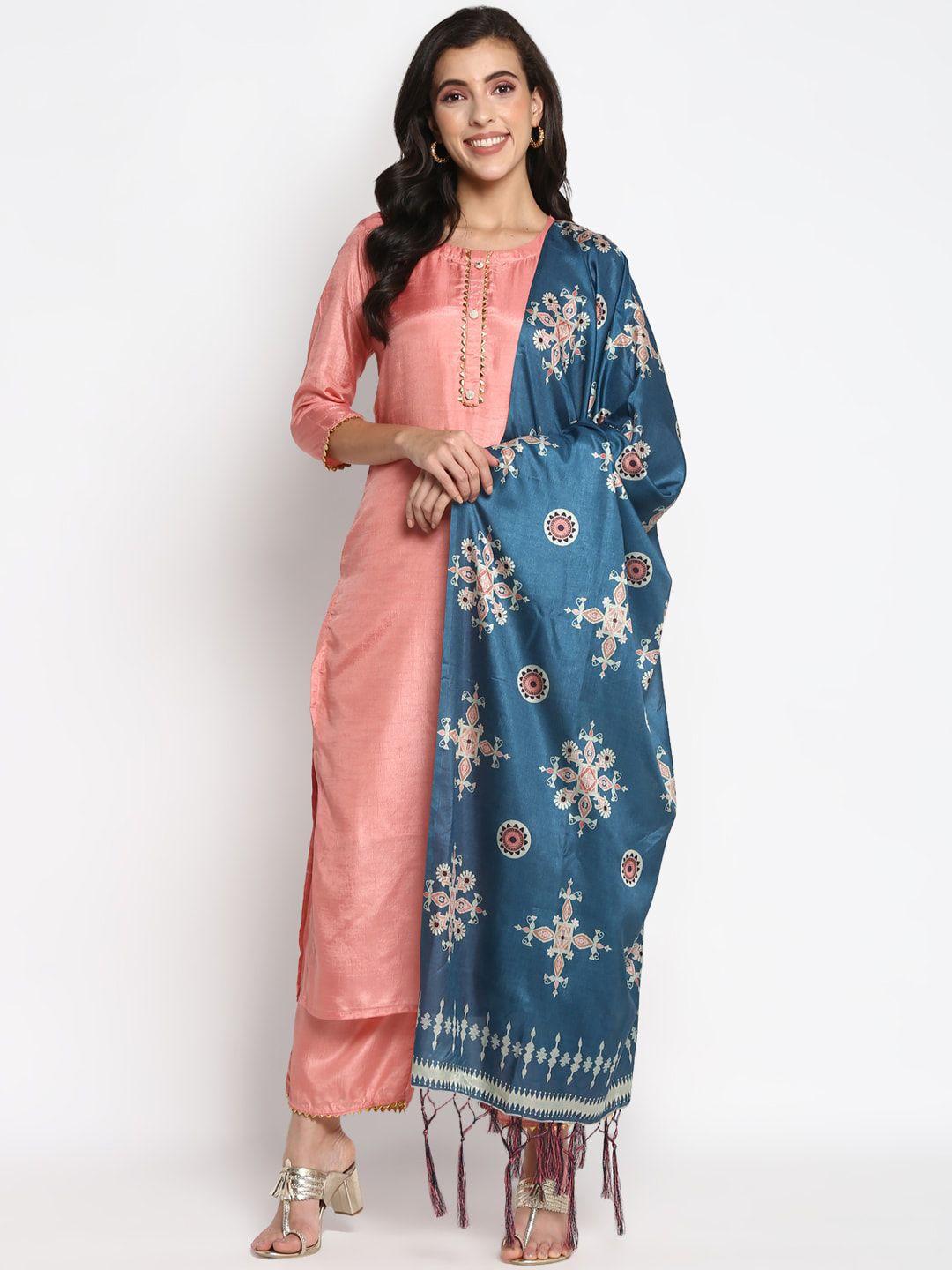 vaaba women peach-coloured yoke design regular kurta with palazzos & with dupatta