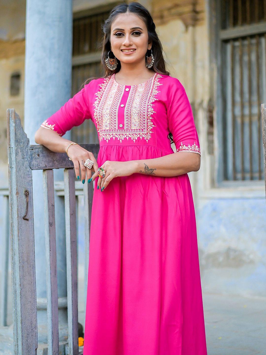 vaaba women pink ethnic motifs printed panelled kurta with trousers & with dupatta