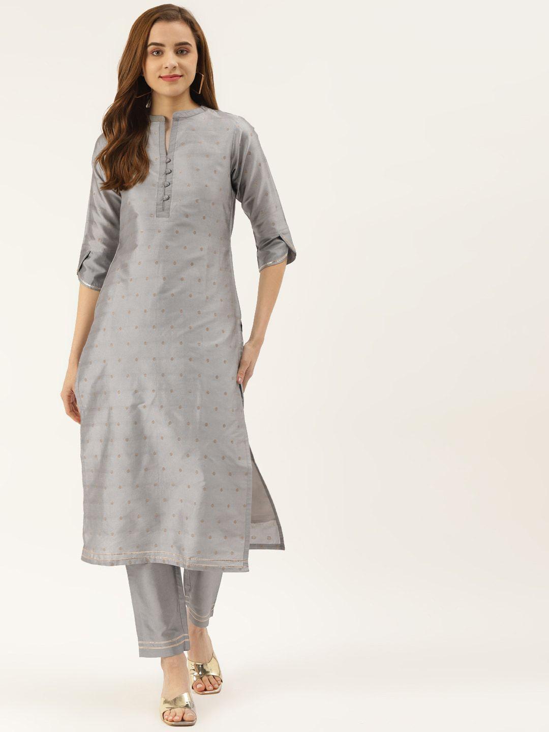 vaaba women printed silk blend kurta with trouser