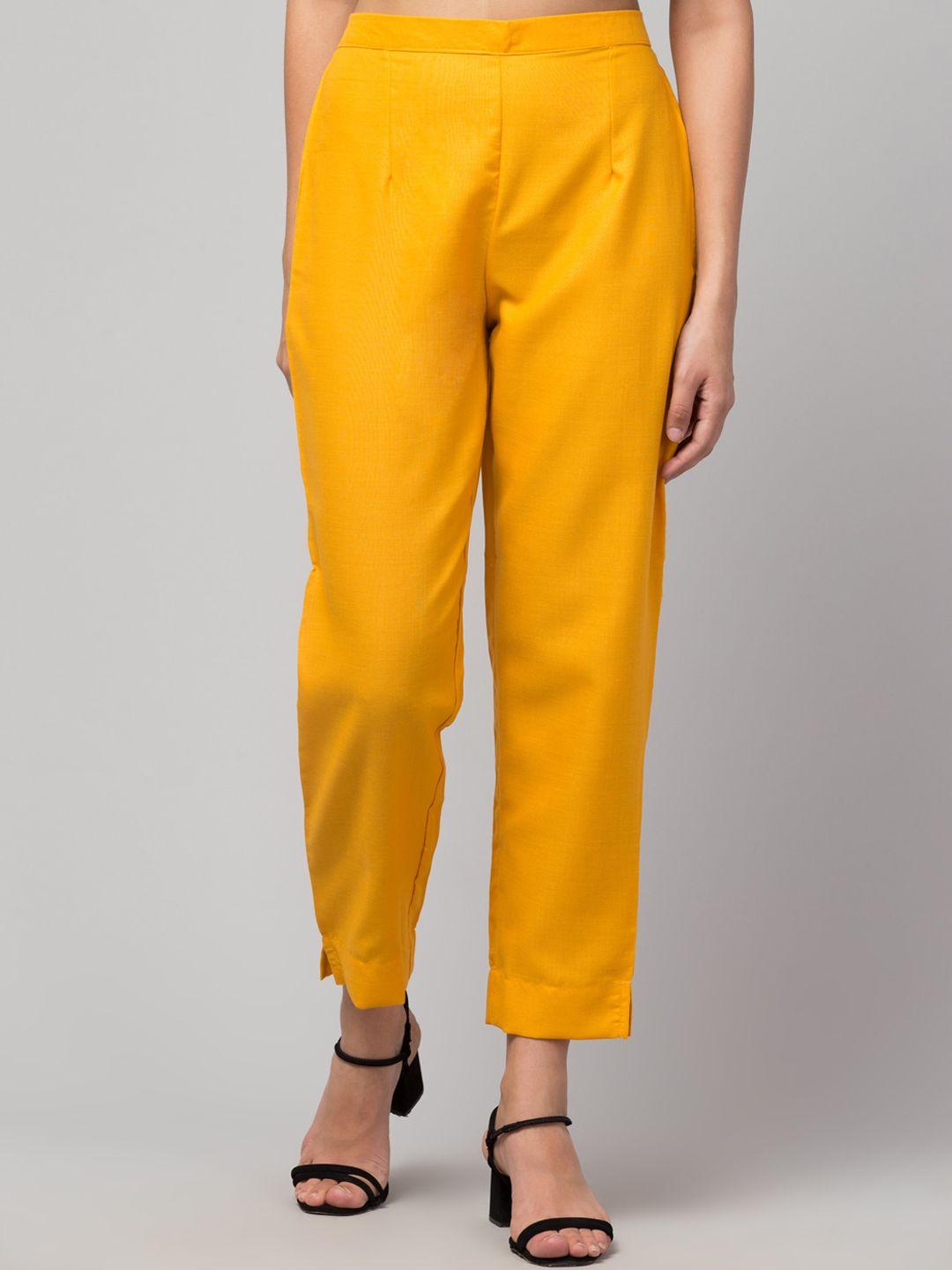 vaabasta women mustard yellow relaxed tapered trousers