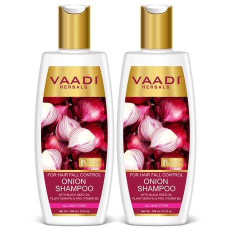 vaadi herbals onion shampoo for hair growth & hair fall control with plant keratin & d panthenol (350 ml x 2)