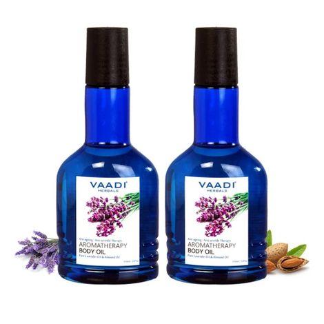 vaadi herbals pack of 2 aromatherapy body oil-lavender & almond oil (110 ml x 2)