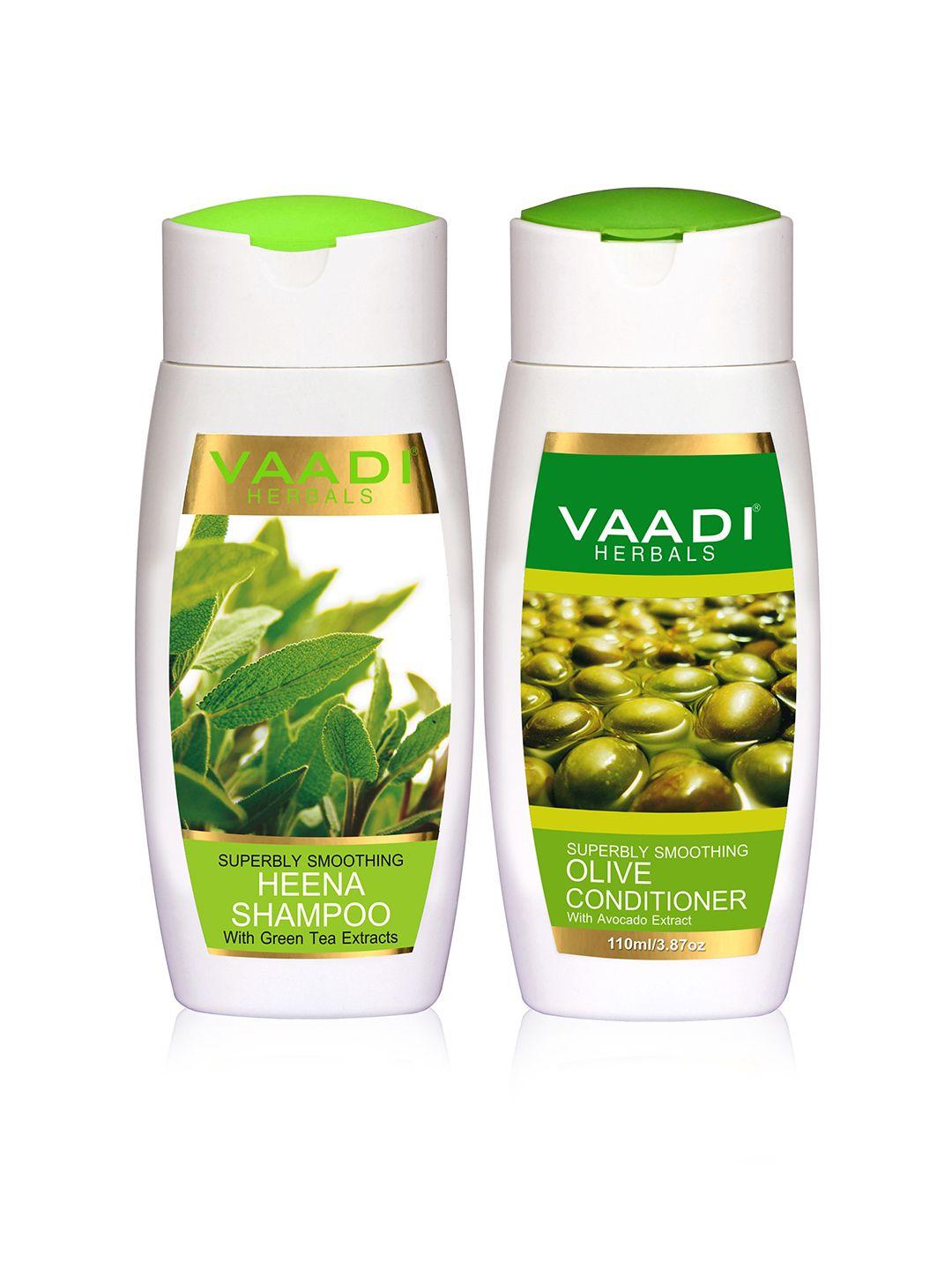 vaadi herbals set of superbly smoothing heena shampoo & olive conditioner - 110ml each