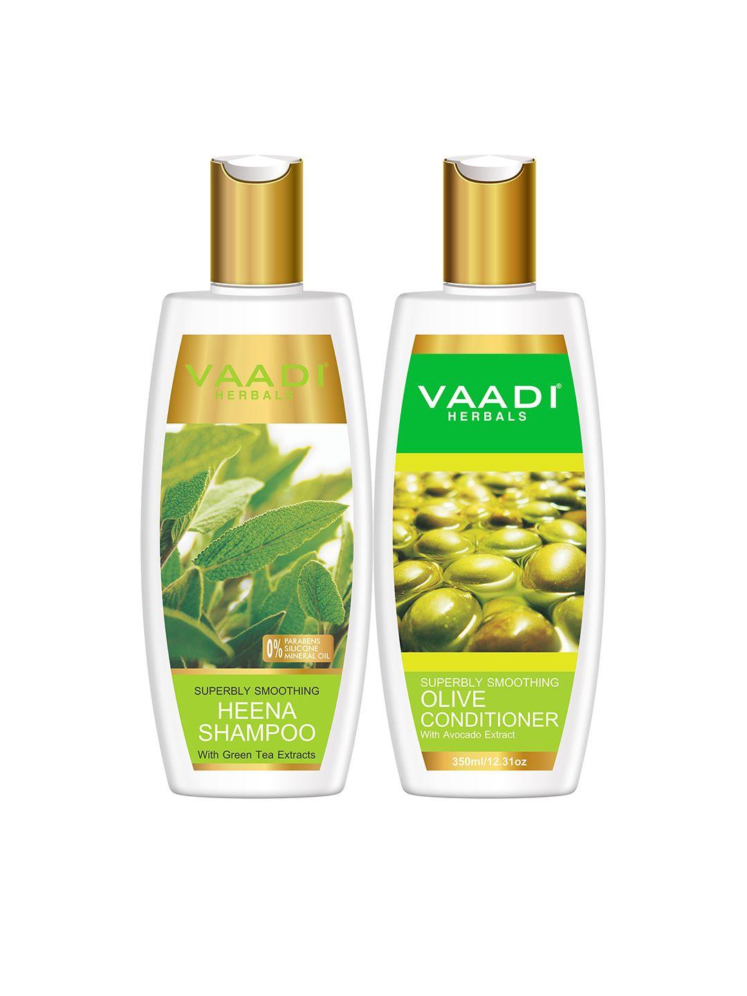 vaadi herbals set of superbly smoothing heena shampoo & olive conditioner - 350ml each