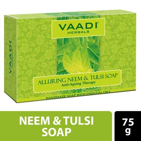 vaadi herbals alluring neem-tulsi soap anti-ageing therapy (75g)