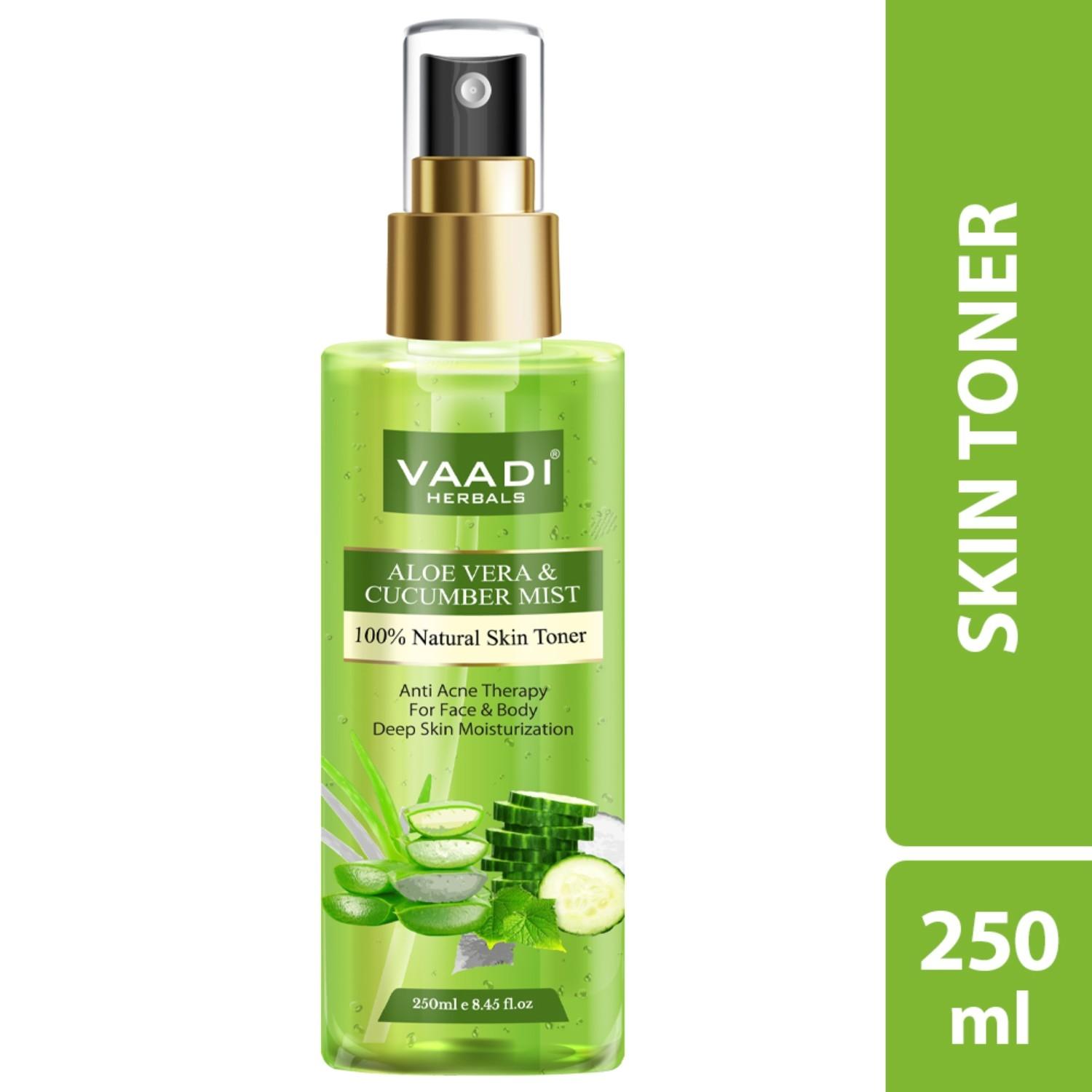 vaadi herbals aloe vera and cucumber mist 100% natural skin toner (250ml)