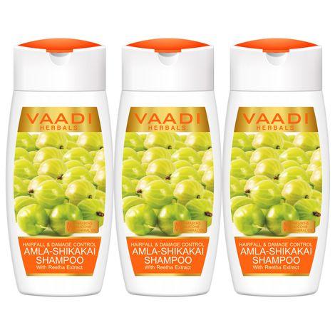 vaadi herbals amla shikakai hairfall & damage control shampoo (110 ml x 3) (pack of 3 )