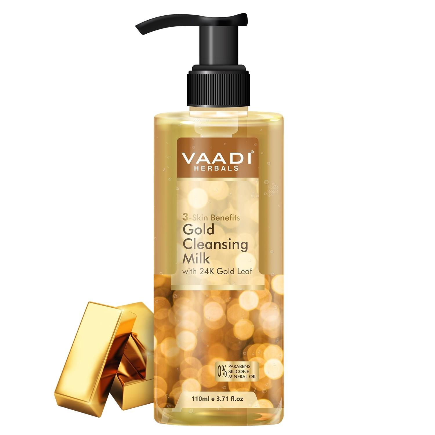 vaadi herbals gold cleansing milk with 24k gold leaf (110ml)