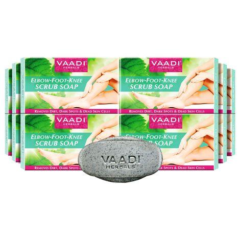 vaadi herbals pack of 12 elbow-foot-knee scrub soap with almond & walnut scrub (12 x 75 g)