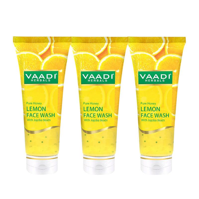 vaadi herbals pure honey lemon face wash with jojoba beads - pack of 3